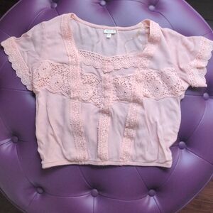 Selfie Pink Lace Trim Women's Crop Top